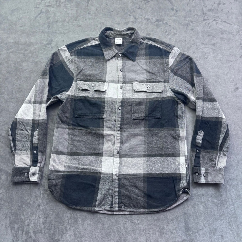 The North Face Mens Grey Black Plaid Flannel Button Down Shirt Large Utility
